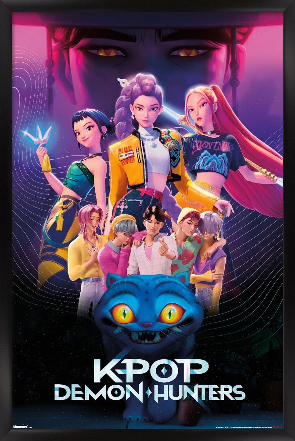 Netflix KPop Demon Hunters Wall Poster - Black Framed, 22.4L x 14.7W for Stylish Decor