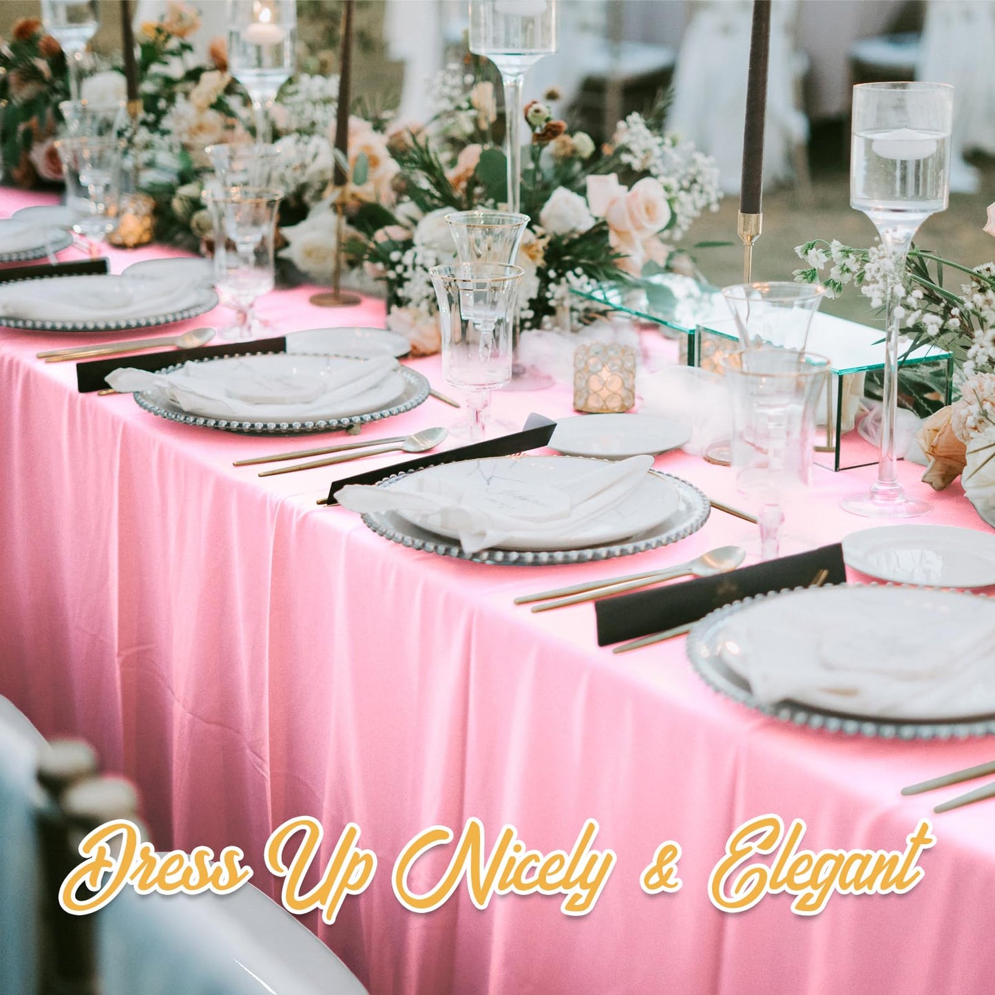 BRILLMAX 6 Pack Pink Tablecloths 60 x 102 Inch for 6ft Rectangle Tables - 150 GSM Polyester Fabric, 15" Standard Drop, Water, Stain & Wrinkle Resistant Cloth Cover for Wedding Banquet Dining Buffet