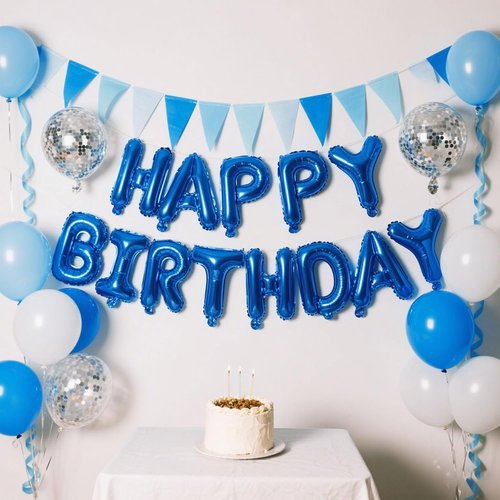 Happy Birthday Balloon Banner Set by [Brand Name] - 16 Inch Dark Blue Foil Letters | Reusable Party Decorations