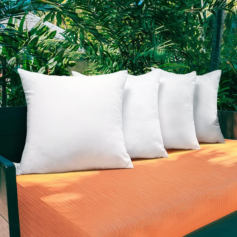 OTOSTAR Outdoor Throw Pillow Inserts - Water Resistant Cushion Pads for Patio & Garden | 18x18 Inch - White (Pack of 2)