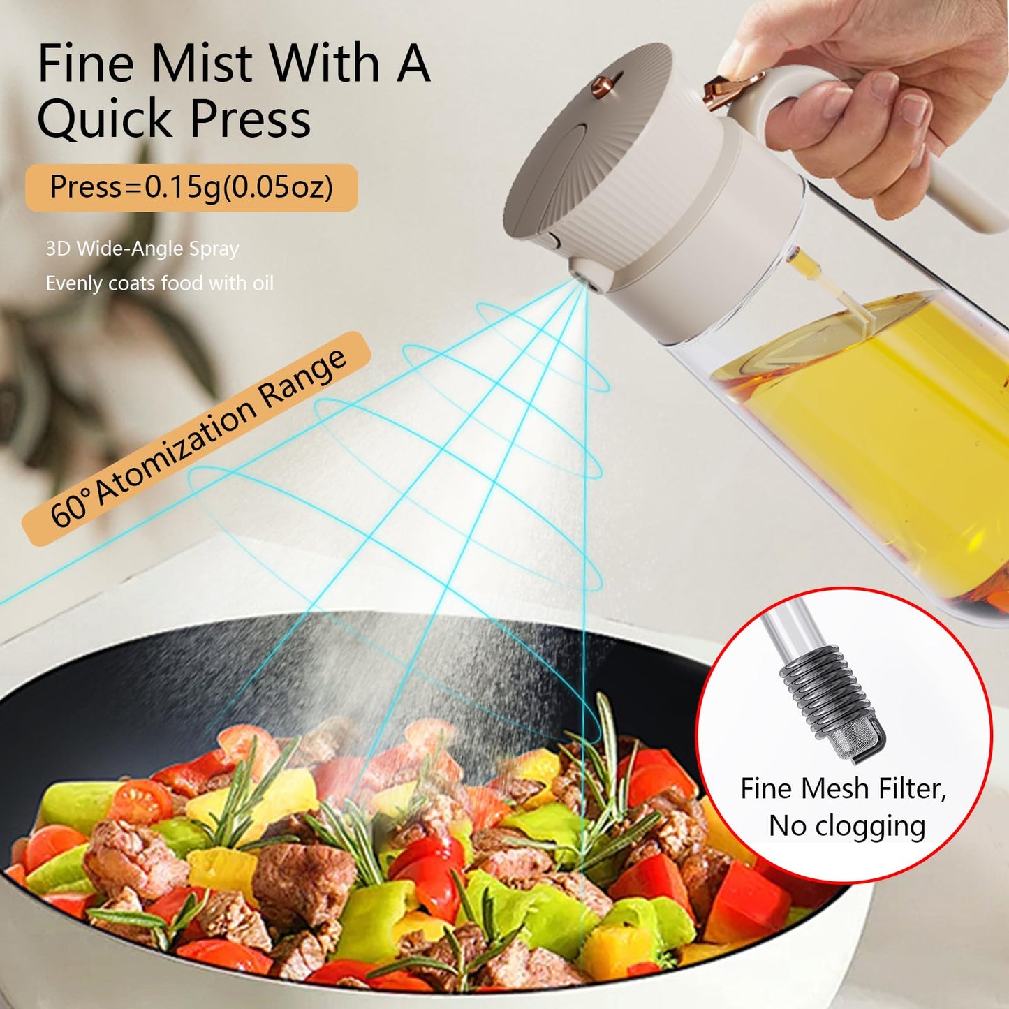 2026 New 19.6oz/580ml Olive Oil Sprayer for Cooking, Leak Glass Olive Oil Dispenser Bottle, 2 in 1 Oil Dispenser and Oil Sprayer, Switch Between Mist & Precision Pour for Air Fryer, BBQ, Salad,Baking