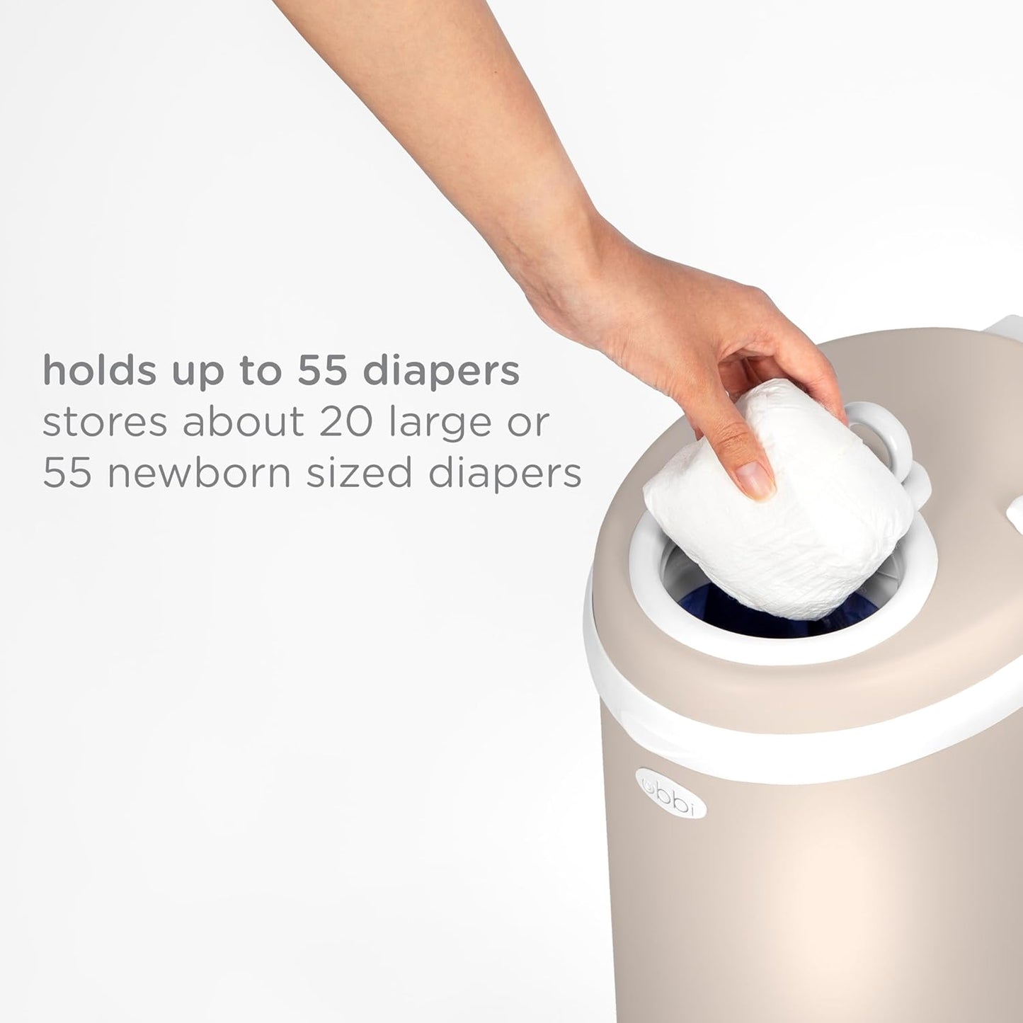 Ubbi Stainless Steel Diaper Pail - Odor Locking Design, No Special Bags Required | Taupe Color