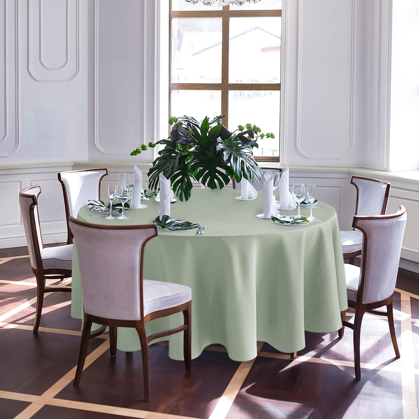 Biscaynebay Round Tablecloth 90 Inch-Sage Outdoor Fabric Table Cover-Small Circle Folding Table Cloths Linen Water Resistant Washable for Kitchen Dining Picnic Patio Outdoor Party Restaurant Tables