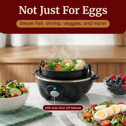 Elite Gourmet Rapid Egg Cooker - 7 Egg Capacity, Auto Shut-Off & Recipe Booklet | Black