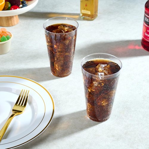 FOCUSLINE 16 oz Clear Plastic Cups - 200 Pack Heavy-Duty Disposable Party Cups for Events