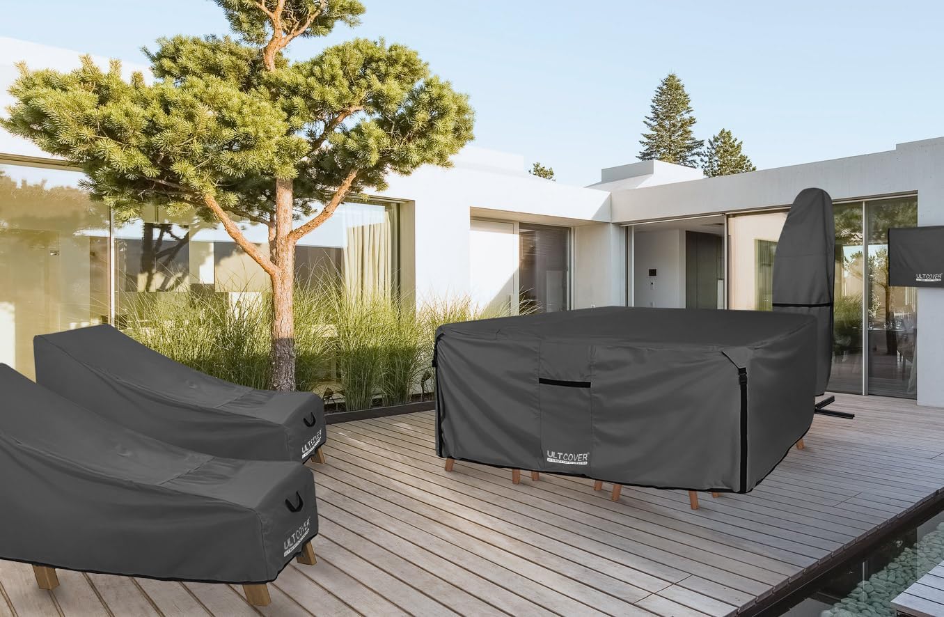 ULTCOVER Heavy Duty Rectangular Patio Table & Chair Cover - Waterproof 88" L x 62" W x 28" H, Black