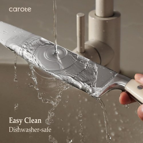 CAROTE 14-Piece Knife Set - Forged High Carbon Stainless Steel Blades | Dishwasher Safe Cutlery, Cream