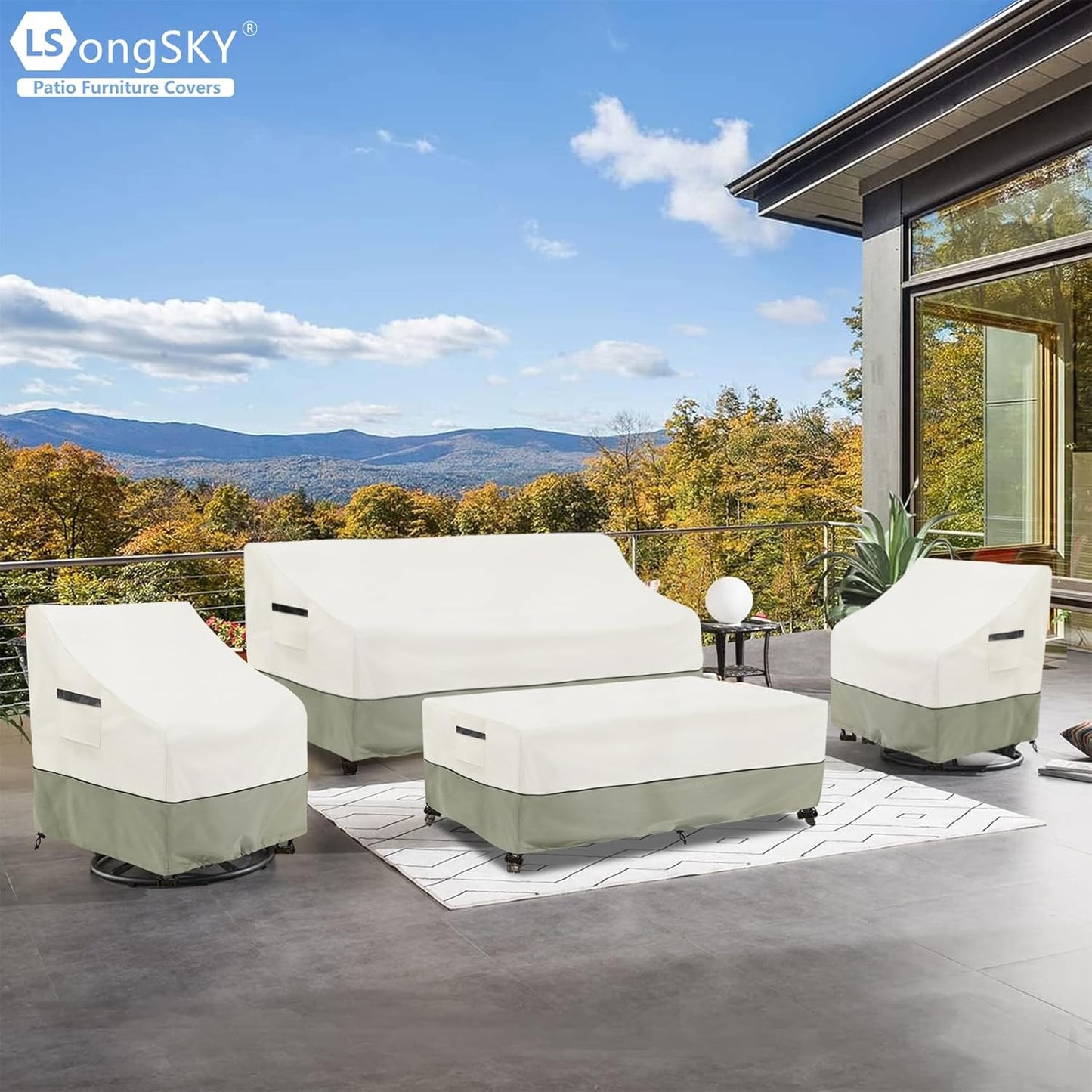 Skiennix Outdoor Swivel Lounge Chair Cover - 100% Waterproof, Heavy Duty | 33" W x 35" D x 38.5" H, White & Grayish Green (2 Pack)