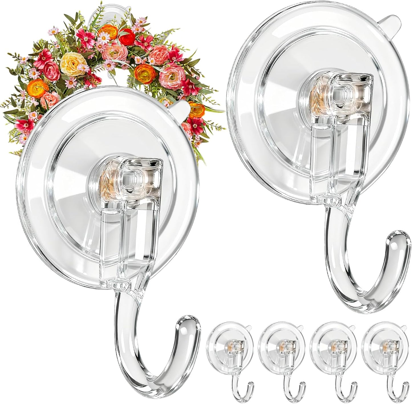 Skiennix Suction Cup Wreath Hangers - 6 Pcs Heavy-Duty Clear Hooks for No-Damage Holiday Decor