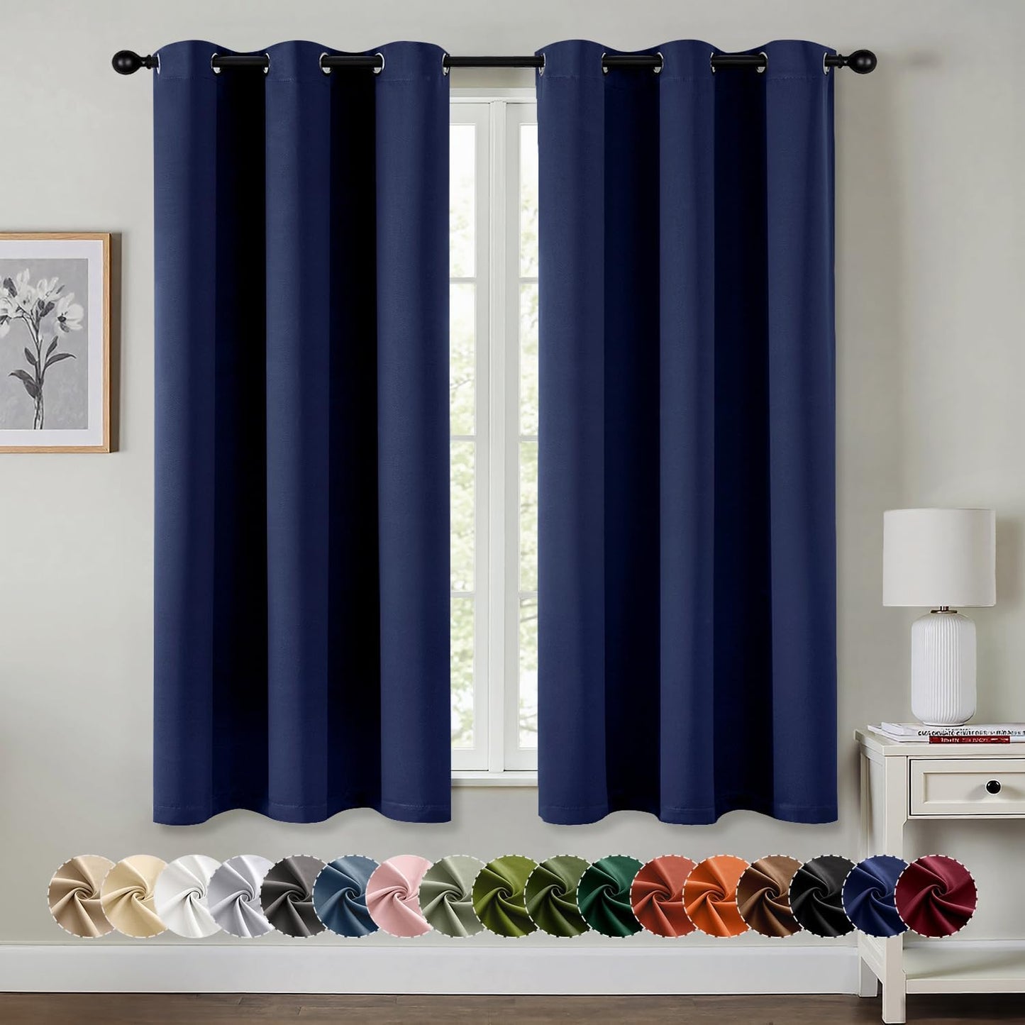 MIULEE Navy Blue Blackout Curtains - Thermal Insulated Room Darkening Drapes | 63-Inch Grommet Panels