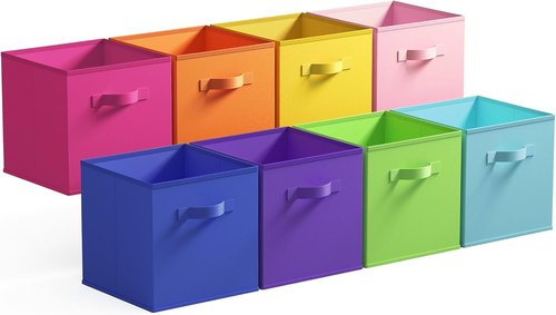 Granny Says 11-Inch Cube Storage Bins - Colorful Fabric Organizers for Kids' Rooms | 8-Pack Rainbow Design