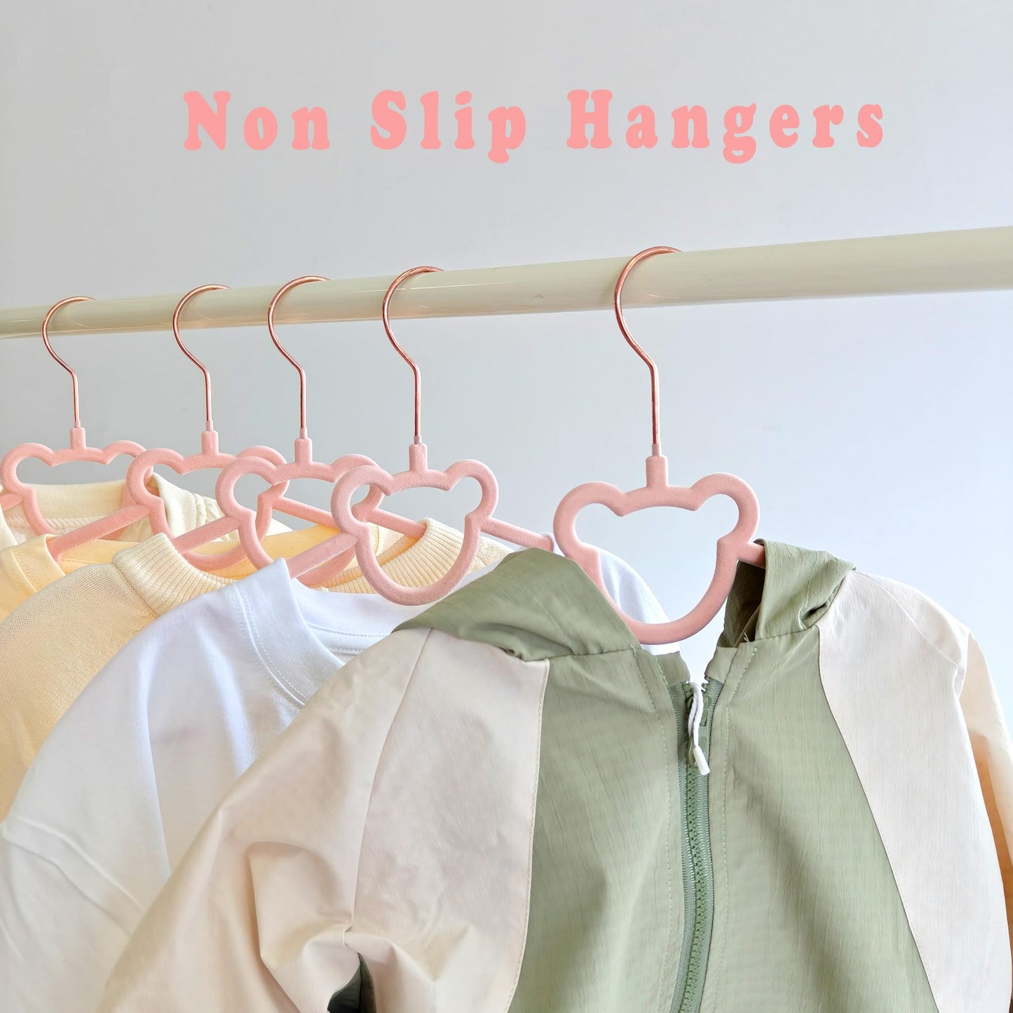 BGRQRIQ 30 Pack Pink Velvet Kids Clothes Hangers - 12.6in for Ages 4-10, with Cute Bear, Rotating Rose Gold Hook, Non-Slip, Space-Saving Slim Felt Hangers for Toddler Coats, Jackets, Dresses
