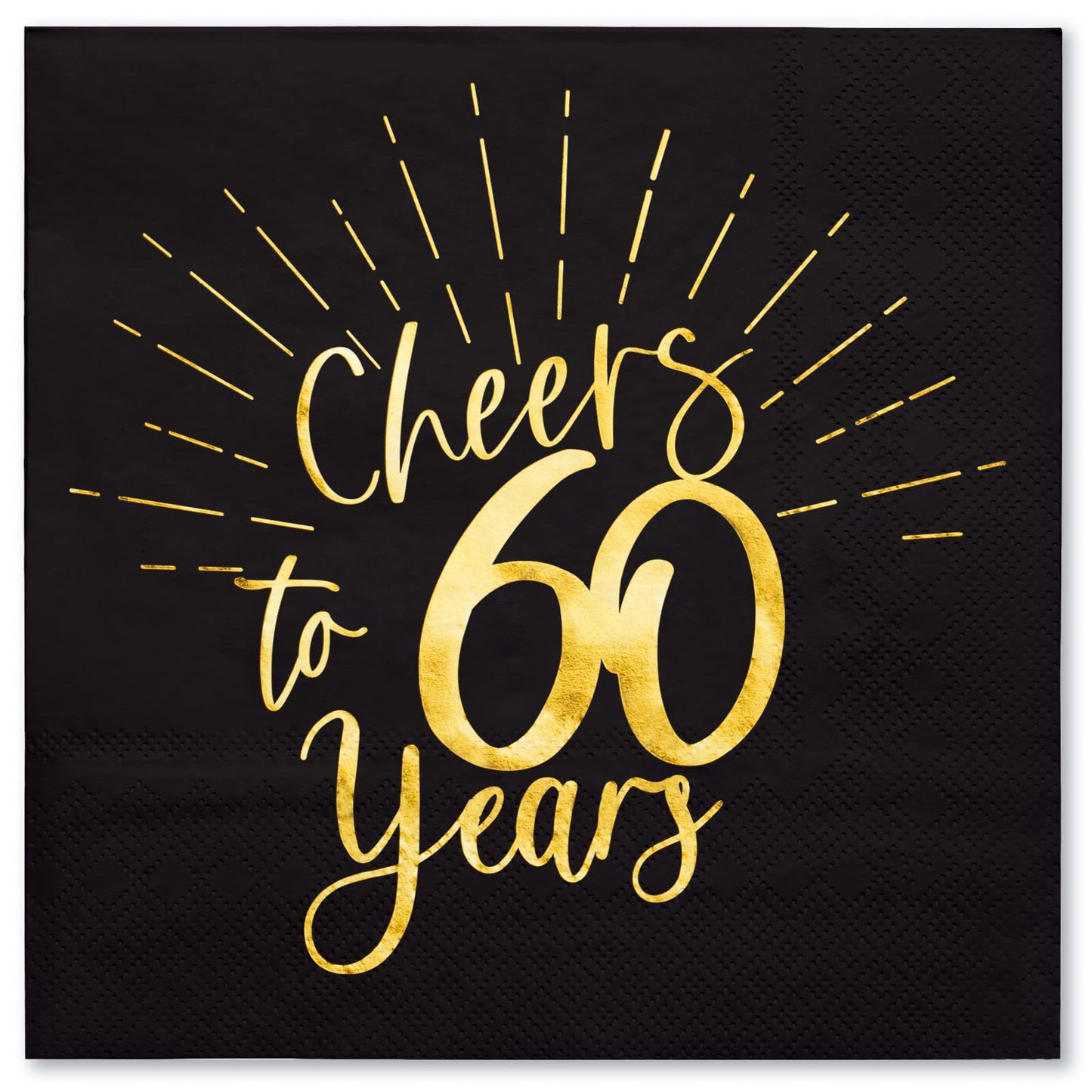 WRAPAHOLIC 50Pcs 60th Birthday Napkins - 3-Ply Disposable Paper Cocktail Napkin, Black and Gold Foil Cheers to 60 Years - 5 x 5 In