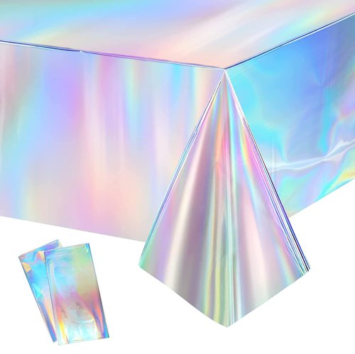 GREATRIL Iridescent Party Table Cloths Disposable Tablecloth for Mermaid/Under Sea/Frozen/Demon Theme Birthdays Party Decorations Rectangle Tablecover 54'' x 108'' - 2 Packs