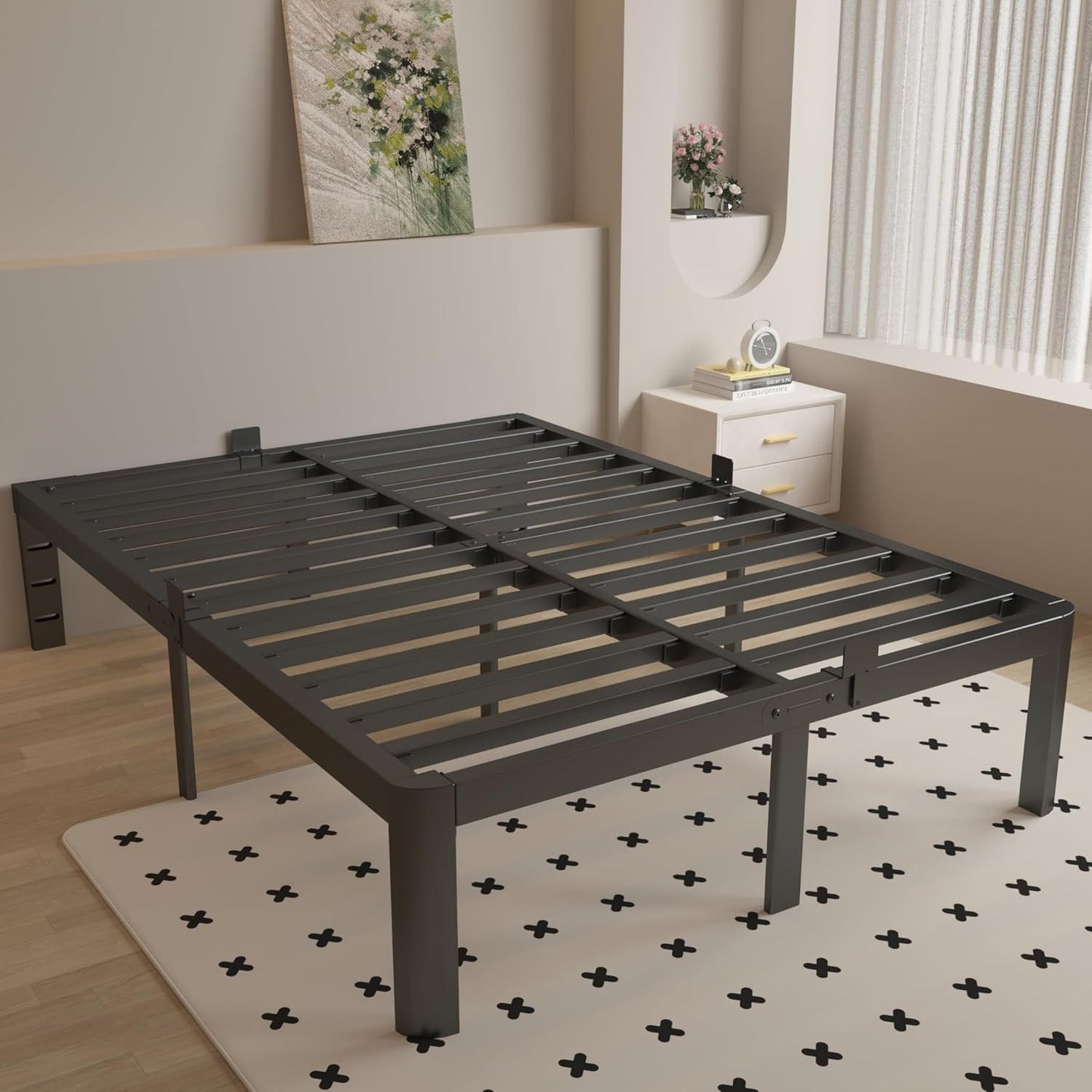 Metal Platform Bed Frame by [Brand Name] - 16-Inch Heavy Duty Black Design | No Box Spring Needed, Easy Assembly