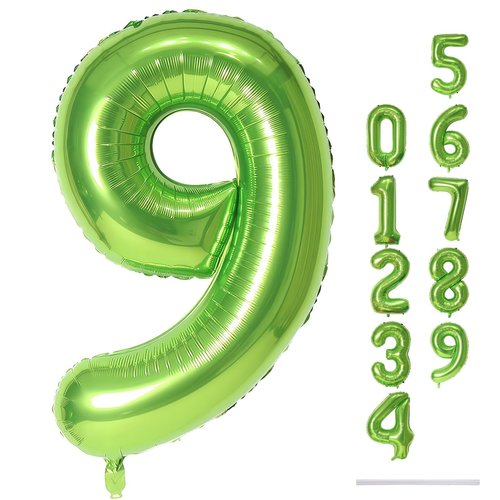 40 Inch Balloon Number 9 Green, Large Foil Number Balloons Set 0-9, Digital 9 Helium Balloons for Girls Boys Men Women 9th Jungle Football Birthday Anniversary Graduation Christmas Party Decoration