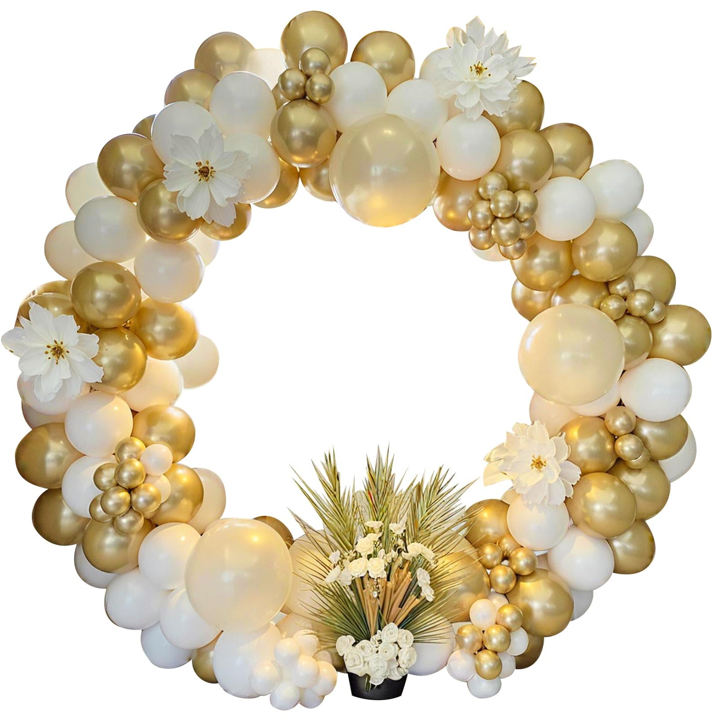 PartyWoo White and Gold Balloon Arch Kit Garland 152pcs Different Sizes of 18 12 10 5 Inch Off White Sand Metallic Gold Boho Balloons for Baby Shower Graduation Wedding Birthday Party Decorations