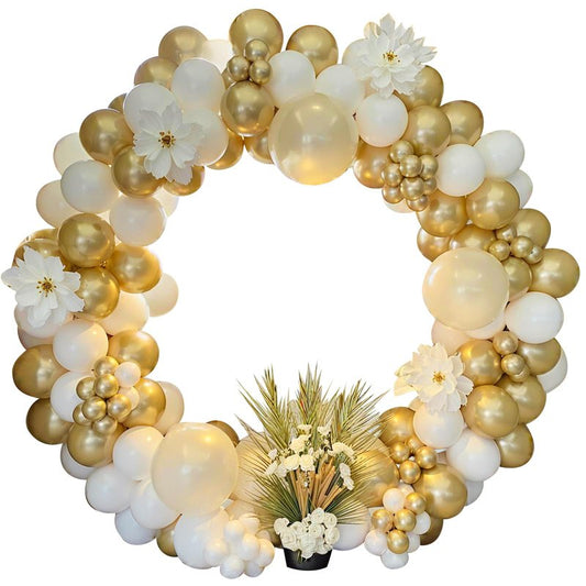 PartyWoo White and Gold Balloon Arch Kit Garland 152pcs Different Sizes of 18 12 10 5 Inch Off White Sand Metallic Gold Boho Balloons for Baby Shower Graduation Wedding Birthday Party Decorations