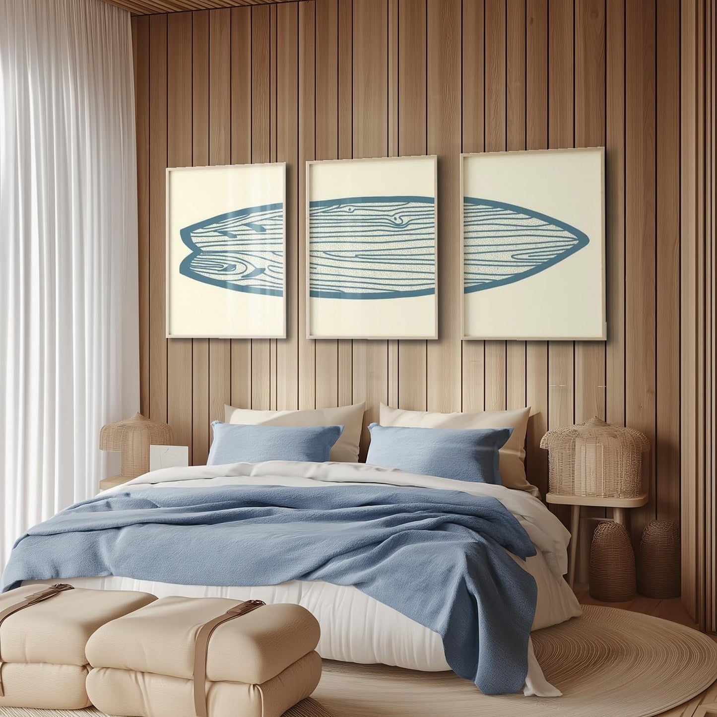 AntExpanse Surfboard Wall Decor 3 Pieces Surfboard Canvas Painting Prints Art Poster, Sea and Surf Pictures for Beach House, Living Room, Bedroom Decor with Wooden Inner Frame (40x55cmx3=16x22inchx3)