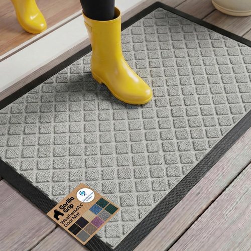 GORILLA GRIP Waterproof All-Season WeatherMAX Doormat - Natural Rubber, Stain & Fade Resistant, 29x17, Light Gray