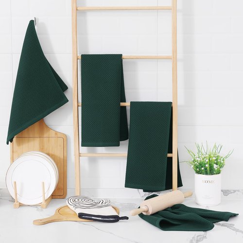 Homaxy 100% Cotton Waffle Weave Kitchen Dish Towels, Ultra Soft Absorbent Quick Drying Cleaning Towel, 13 x 28 Inches, 8-Pack, Blackish Green