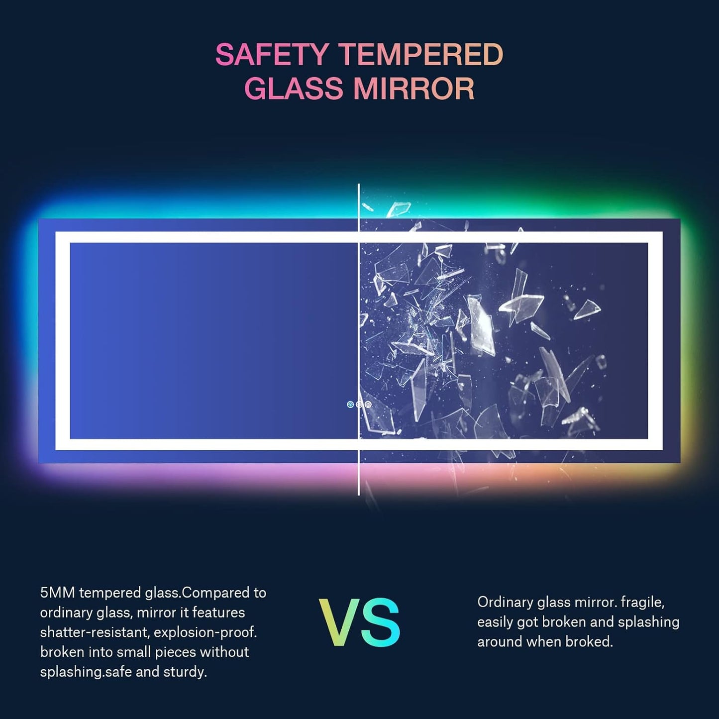 LOAAO RGB LED Bathroom Mirror - 84x32 Inch, Dimmable, Anti-Fog, Colorful Light Modes, Tempered Glass
