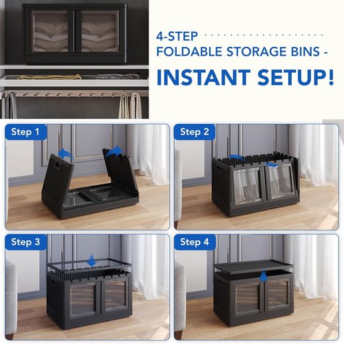 FLEXIMOUNTS Stackable Storage Bins - Collapsible Plastic Bins with Lids & Wheels | 3-Pack, Black