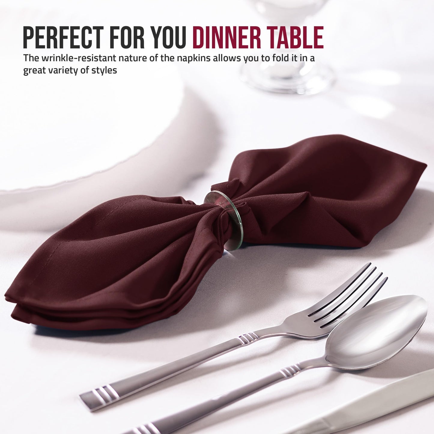 Utopia Home Burgundy Cloth Napkins (144 Pack, 20x20 Inches), Ideal Dinner Napkins for Party, Wedding and Lunch/Dinner