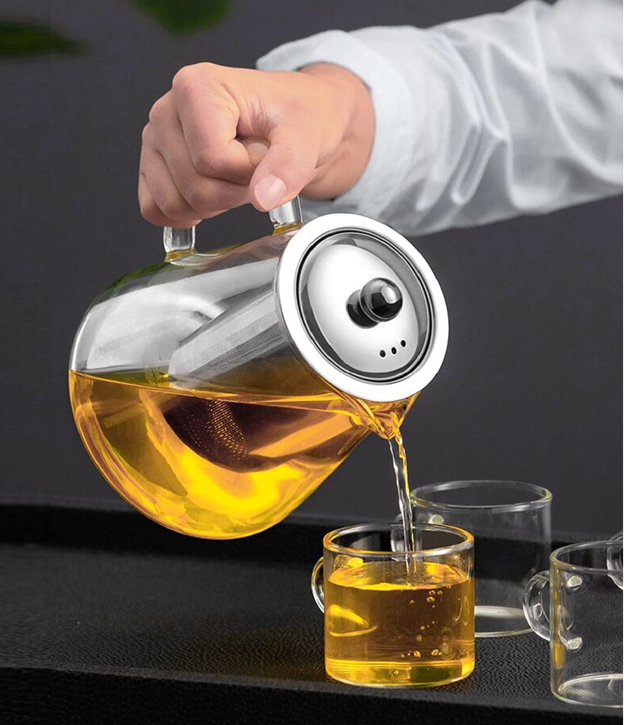Mini Size Glass Teapot Tea Kettle-with Stainless Steel Removable Infuser for Blooming Tea & Loose Leaf Tea, Microwave & Stovetop Safe, 550ML/19.3oz (S-550)