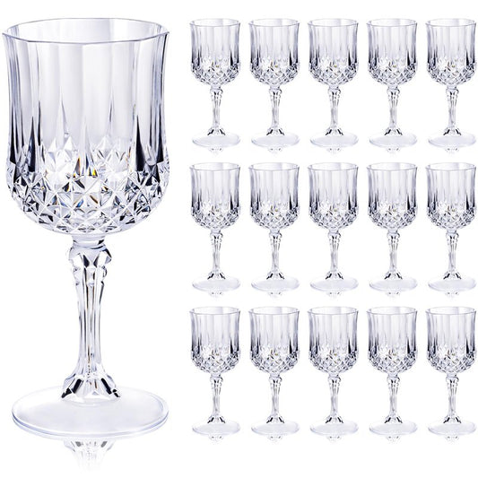 Ciaell 24PCS Plastic Wine Glasses - 7 Oz Plastic Goblets for Party - Clear Vintage Drinking Glasses - Disposable Water Goblets Set for Wedding, Bar, Wine, Beer, Juice, Cocktail, Whiskey
