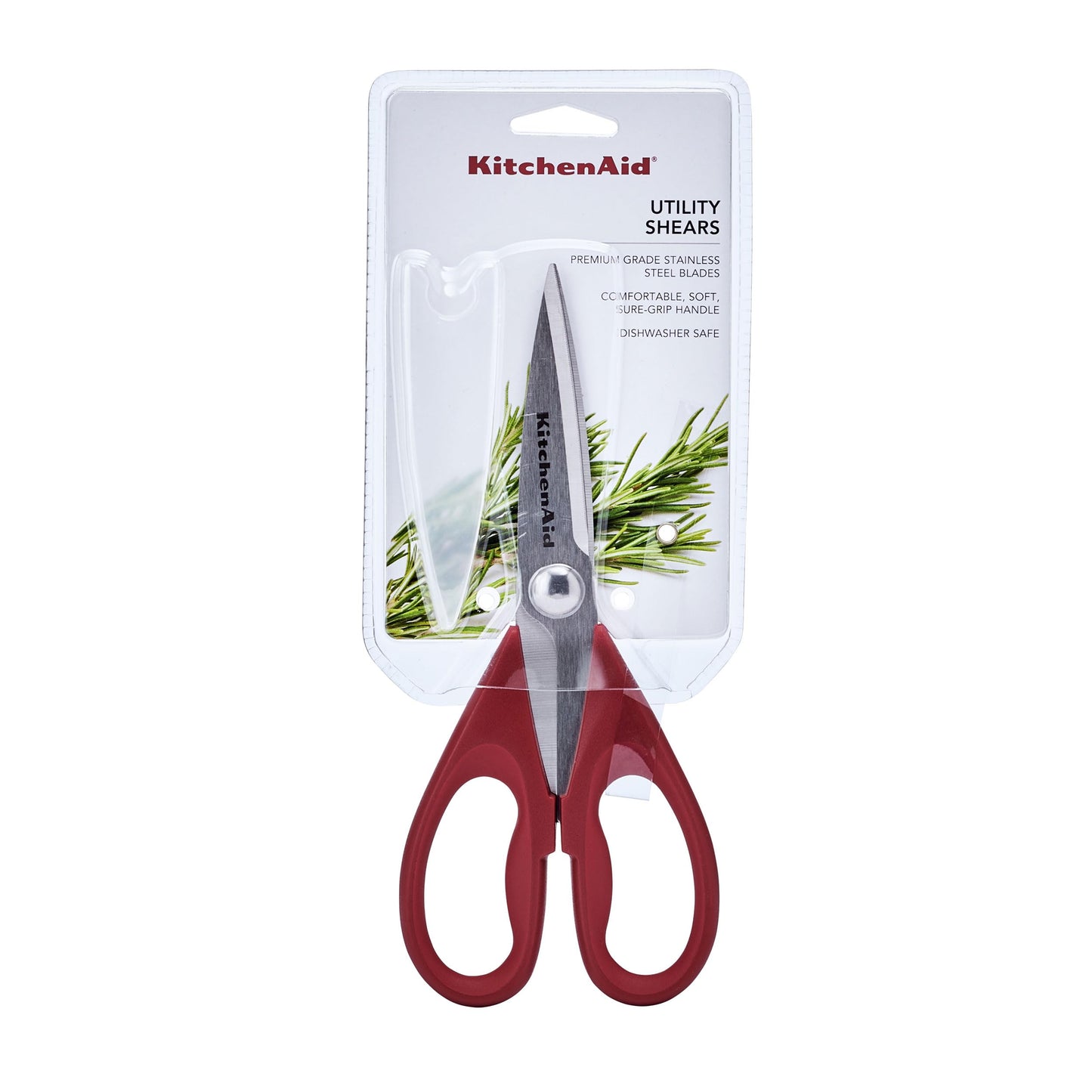 KitchenAid All Purpose Kitchen Shears with Protective Sheath Durable Stainless Steel Scissors, Dishwasher Safe, Soft Grip Comfort Handle, 8.72 Inch, Red