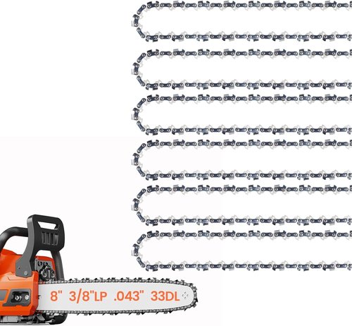 E & S 8-Inch Chainsaw Chain - 3/8" LP Pitch | .043" Gauge | 33 Drive Links | Semi-Chisel Compatibility