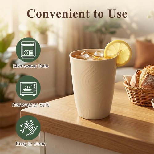 BUSOKIP 12oz Wheat Straw Cups Set of 6, Alternatives to Plastic Cups Reusable, Unbreakable Drinking Glasses, Microwave & Dishwasher Safe Drinking Cup, Small Water Cup for Kitchen, Party (Multicolor)