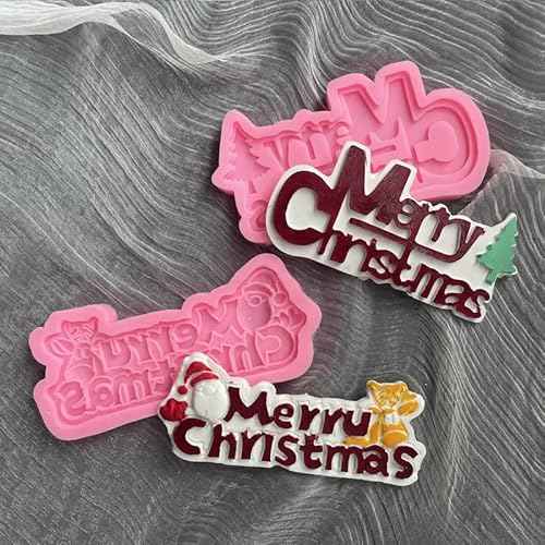 Cestony Christmas theme 2Pcs Merry Christmas Shaped Silicone Molds for DIY Cake Fondant Biscuit Cookies Soap Sugar Pudding Chocolate Hard Candies Dessert Candle Decor