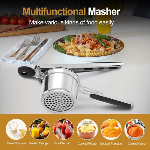 AHFLRITO Potato Ricer - Heavy Duty Stainless Steel Masher with Ergonomic Handle for Fluffy Potatoes