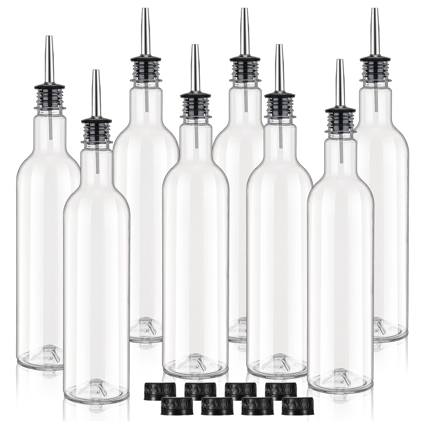 RimCereal 8 Pack 25 oz Syrup Bottle Plastic Long Neck Bottle with Stainless Steel Leakproof Tapered Spout Pourer and Cap Alcohol Juice Coffee Container for Home Bar Service Bartending Supplies