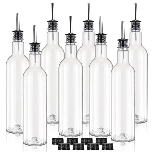 RimCereal 8 Pack 25 oz Syrup Bottle Plastic Long Neck Bottle with Stainless Steel Leakproof Tapered Spout Pourer and Cap Alcohol Juice Coffee Container for Home Bar Service Bartending Supplies