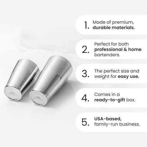 A Bar Above Professional Boston Shakers Set 18 oz Weighted Stainless Steel Cocktail Shaker Set for Bartenders, Premium 304 Steel Bar Shaker, Essential Bartending Tools for Mixing Drinks