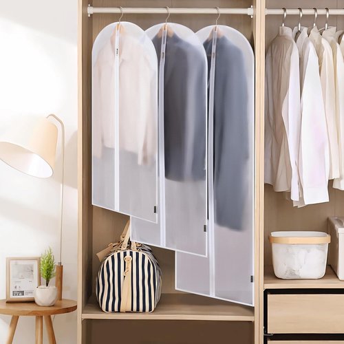 BALEINE 40'' Translucent Garment Bags - 6 Pack PEVA Dress Storage for Closet Clothes & Coats | White