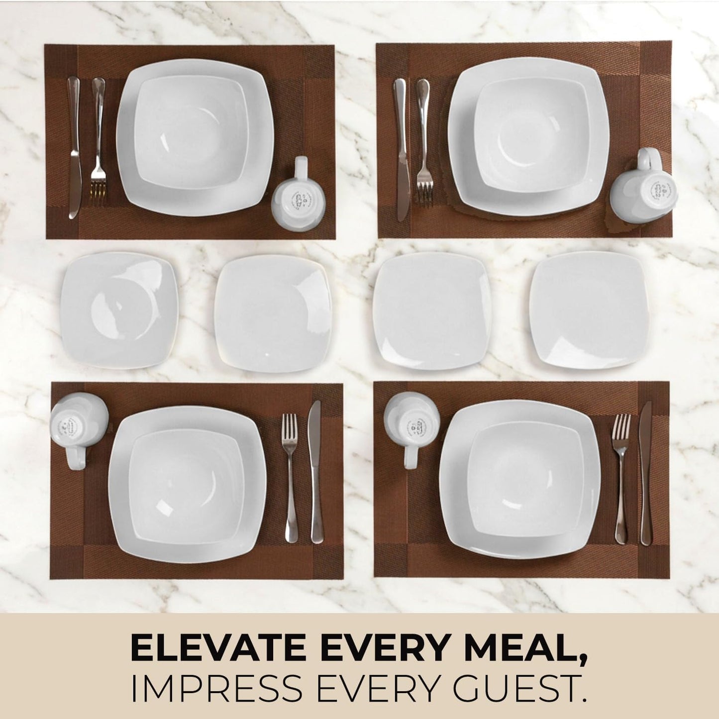 Zulay Kitchen 16-Piece Modern Porcelain Dinnerware Set - Chip & Scratch Resistant | Microwave & Dishwasher Safe, Pearl White