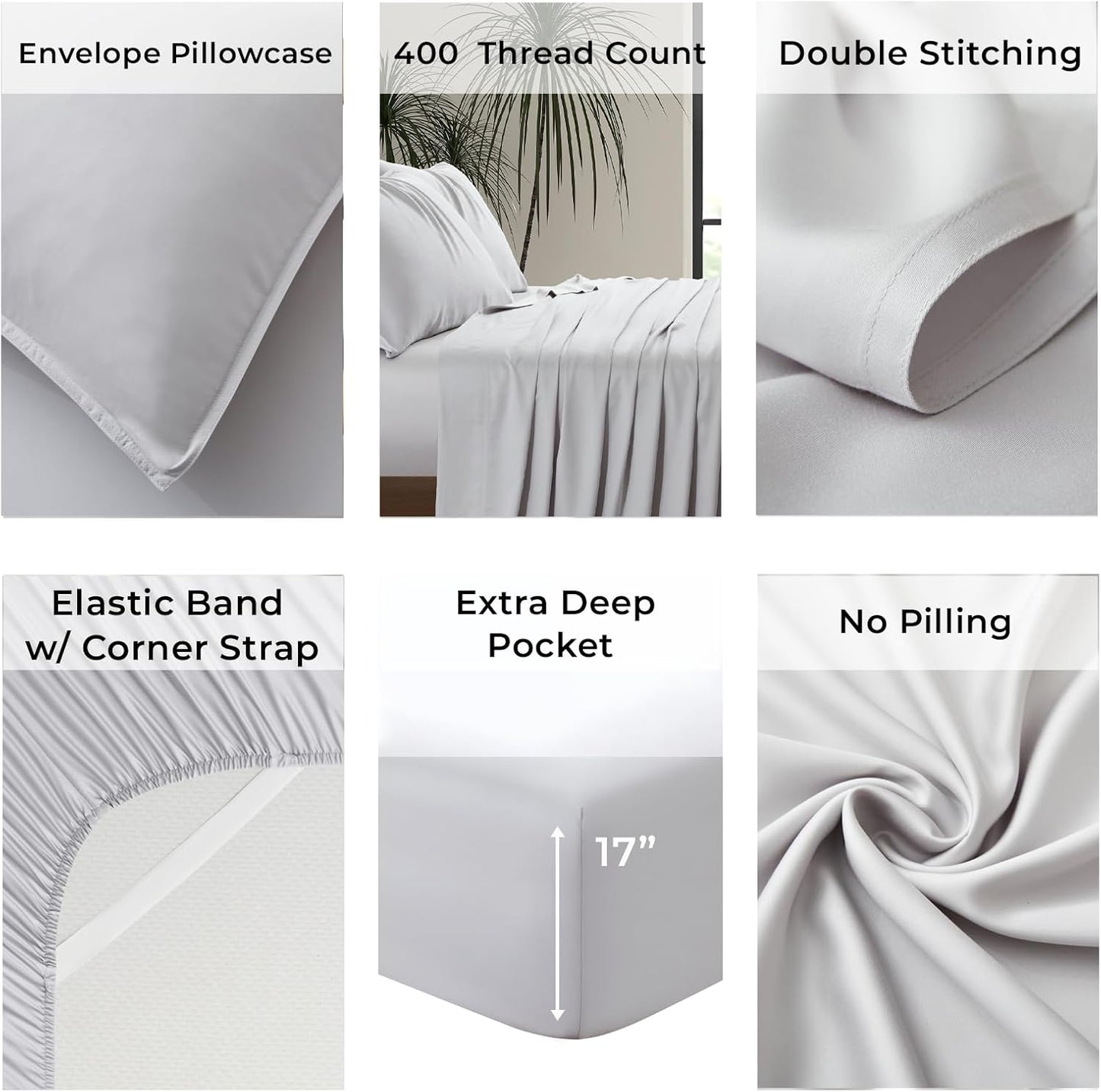 Luxury Bamboo Market King Size Bed Sheet Set - 100% Viscose Bamboo | Ultra Soft & Cooling | 17" Deep Pocket | Dove Grey