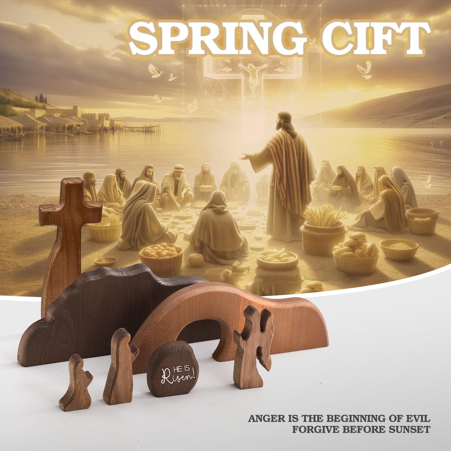 FARGEPENN Wooden Nativity Set, The Empty Tomb Easter Scene, Christian Cross Decorations, Decorations Religious Jesus Tomb Easter Kit Display for The Home, Tabletop, Office