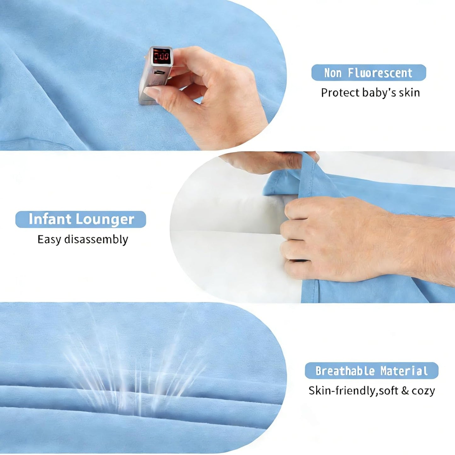 Skiennix 100% Cotton Baby Lounger - Washable Play Mat & Tummy Time Mat for Newborns (0-24 Months) | Blue