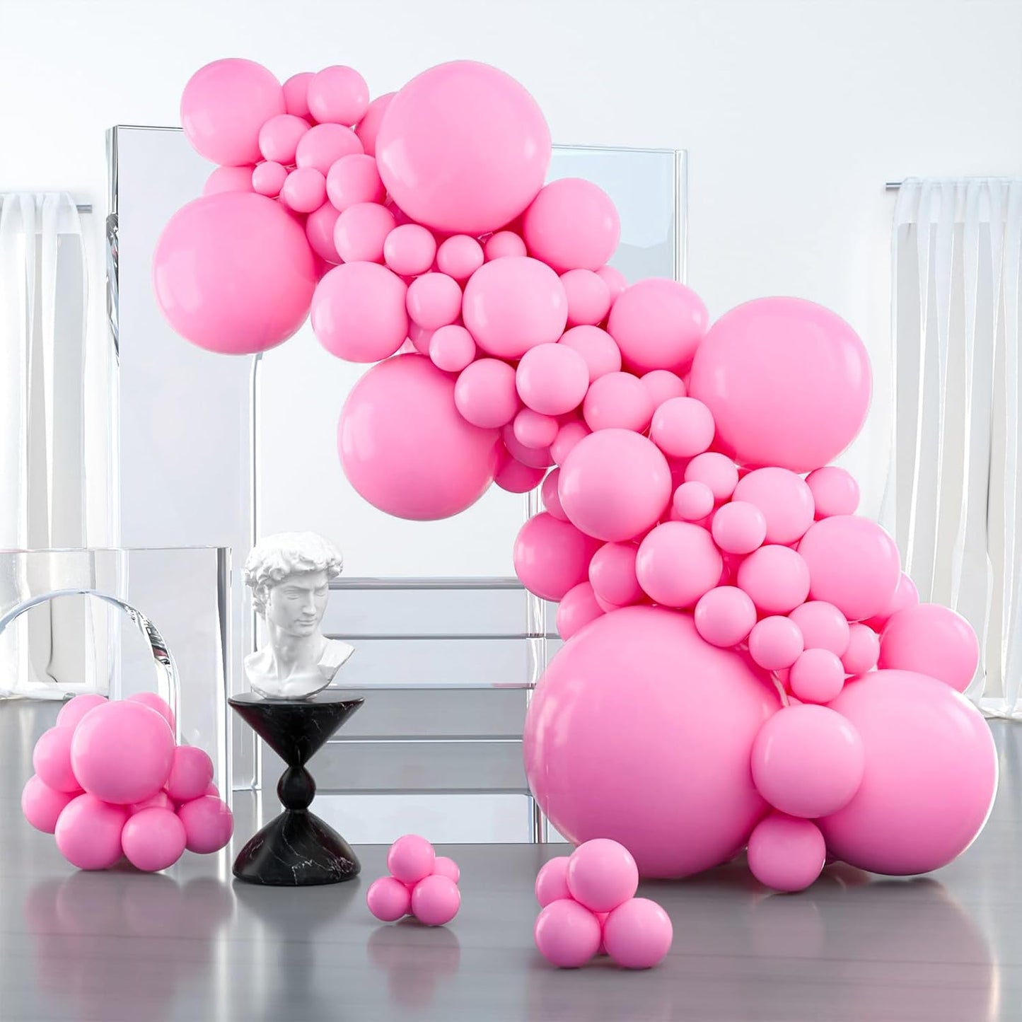 PartyWoo Pink Balloon Arch Kit - 127 Pcs Matte Pink Balloons in Various Sizes for Baby Showers & Parties