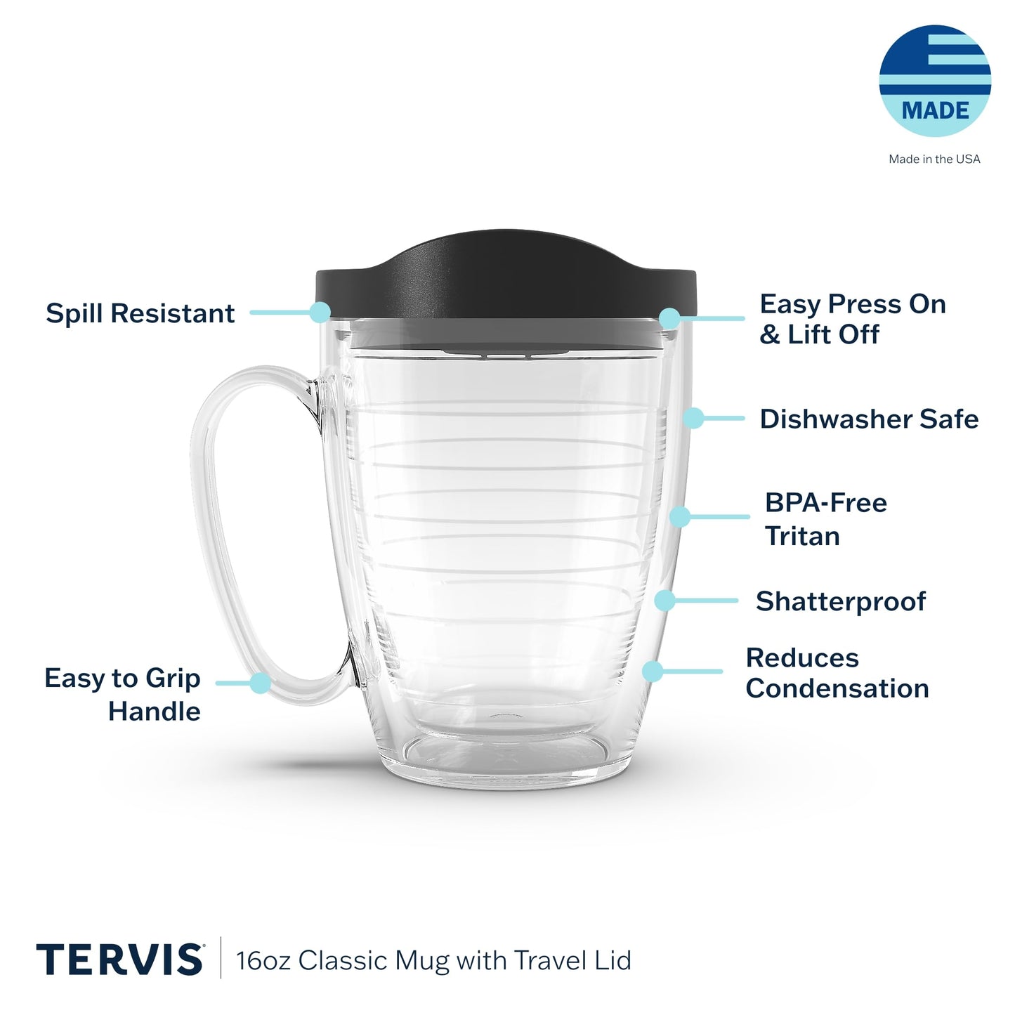 Tervis Kelly Ventura - Eucalyptus Made in USA Double Walled Insulated Tumbler Travel Cup Keeps Drinks Cold & Hot, 16oz Mug with Handle, Classic