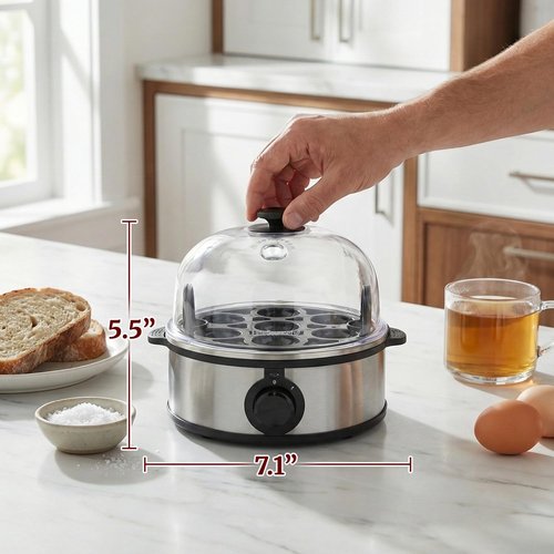 Elite Gourmet Electric Egg Poacher - 7 Egg Capacity with Auto Shut-Off & Measuring Cup, BPA Free, Stainless Steel