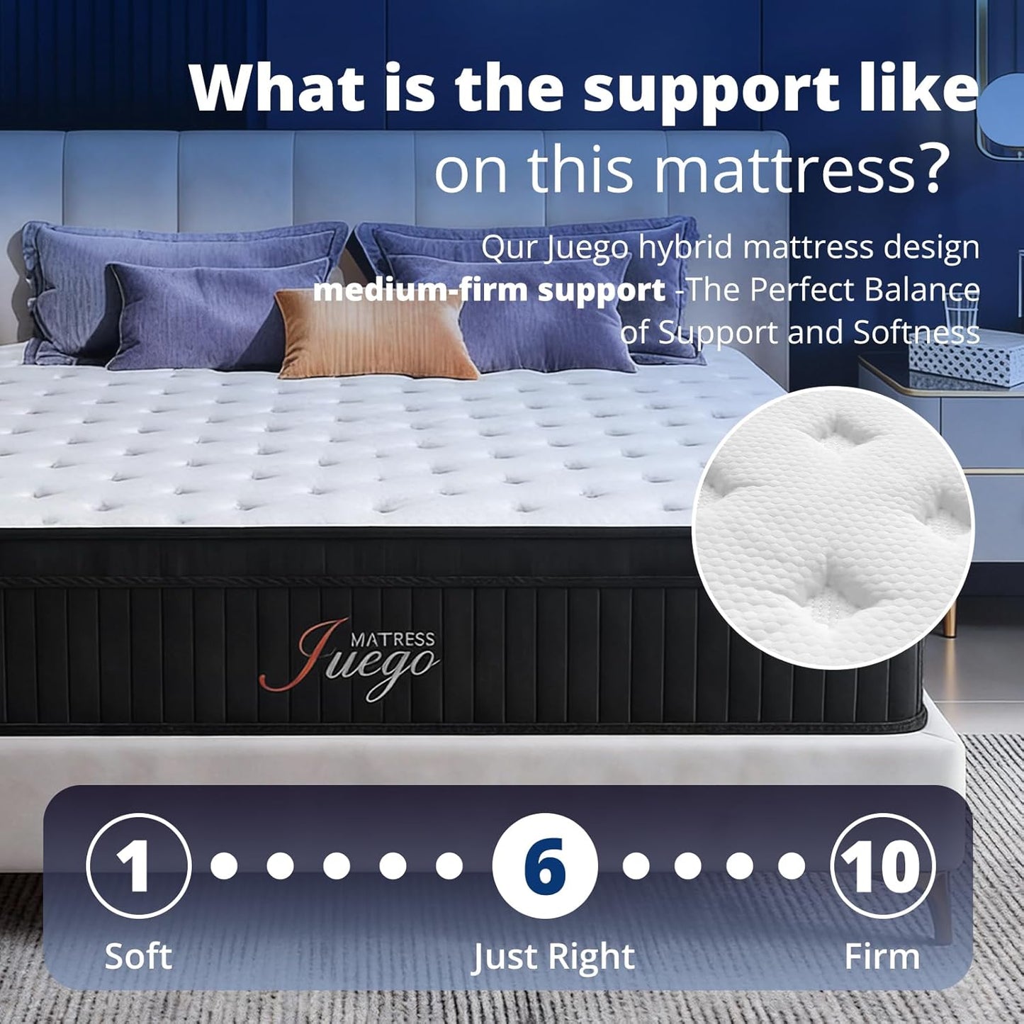Juego 12 Inch Queen Mattress - Hybrid Design with Medium Firm Memory Foam & Pocket Springs for Pressure Relief