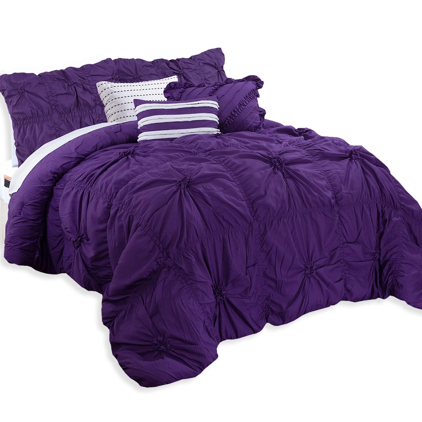 Elegant Comfort Amy 12-Piece Oversized Comforter, Bed-in-a-Bag Including 6-Piece Sheet Set Featuring Smart Pockets and Matching Decorative Pillows, Amy 12PC Oversized Comforter, Cali King, Purple
