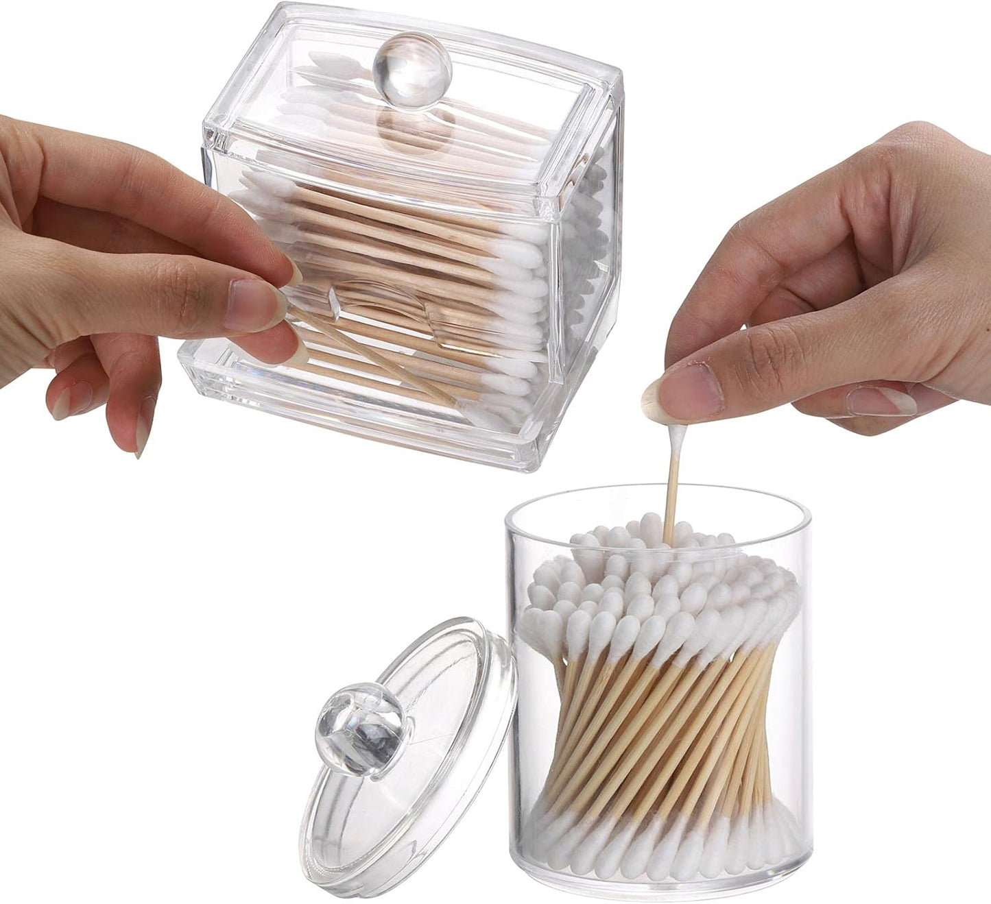 Tbestmax Cotton Swabs Holder - Stylish Bathroom Organizer Jar for Cotton Balls & Swabs | 10/7 OZ, Set of 3