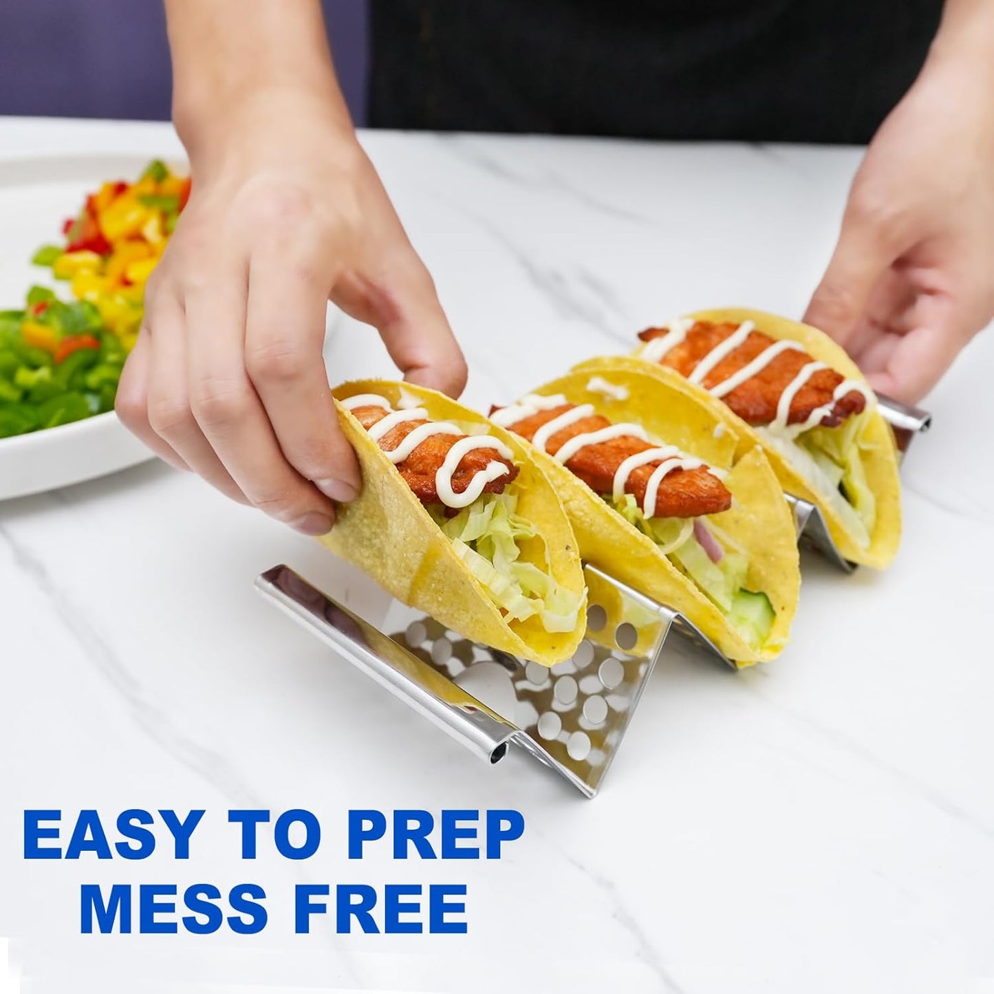 Skiennix Stainless Steel Taco Holders - Set of 6 Stylish Stands for 3 Tacos Each | Oven & Dishwasher Safe